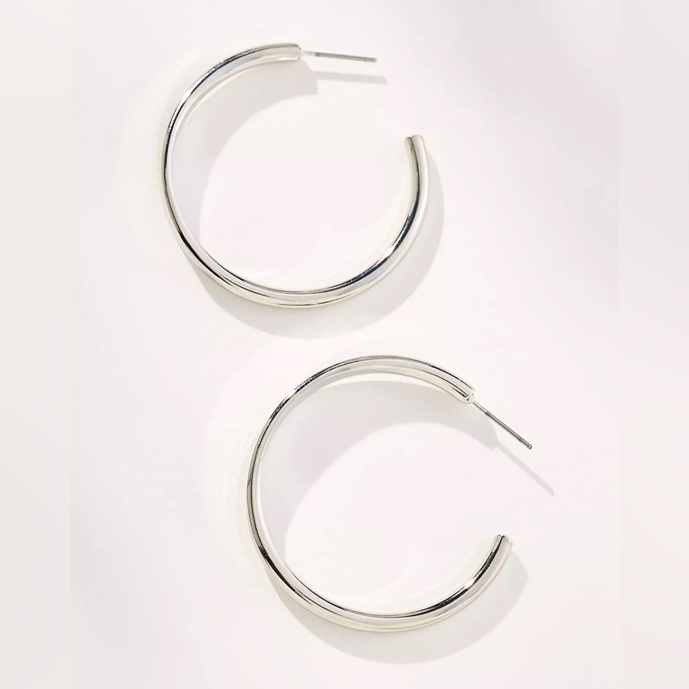 Anthropologie Thin Rocker Hoop Earrings - NWT - Silver